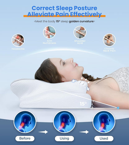 Ultra Pain Relief Cooling Pillow for Neck Support, Adjustable Cervical Pillow Cozy Sleeping, Odorless Ergonomic Contour Memory Foam Pillows, Orthopedic Bed Pillow for Side Back Stomach Sleeper