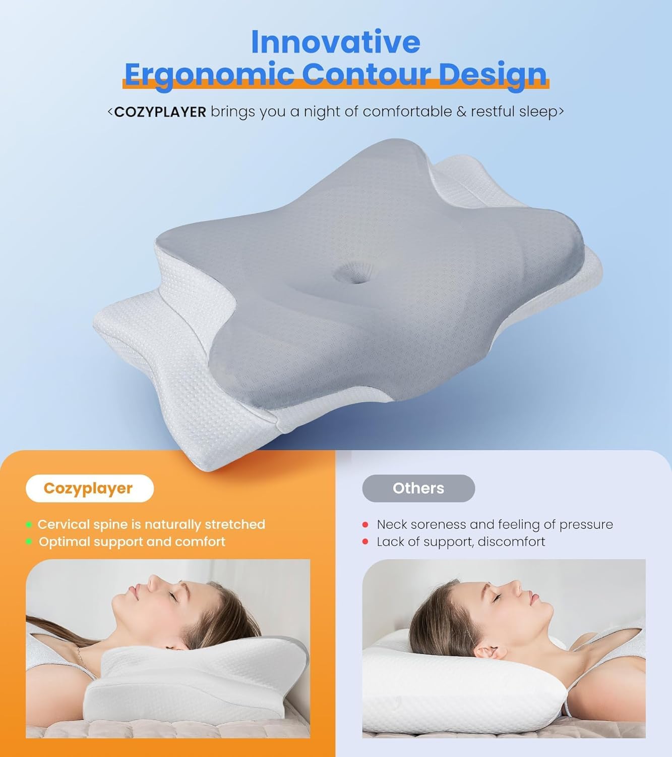 Ultra Pain Relief Cooling Pillow for Neck Support, Adjustable Cervical Pillow Cozy Sleeping, Odorless Ergonomic Contour Memory Foam Pillows, Orthopedic Bed Pillow for Side Back Stomach Sleeper