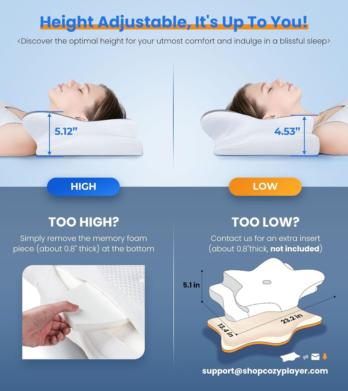 Ultra Pain Relief Cooling Pillow for Neck Support, Adjustable Cervical Pillow Cozy Sleeping, Odorless Ergonomic Contour Memory Foam Pillows, Orthopedic Bed Pillow for Side Back Stomach Sleeper