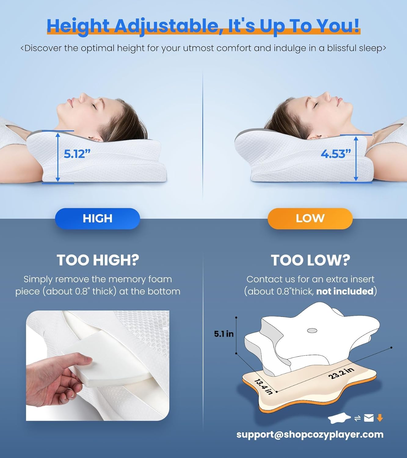 Ultra Pain Relief Cooling Pillow for Neck Support, Adjustable Cervical Pillow Cozy Sleeping, Odorless Ergonomic Contour Memory Foam Pillows, Orthopedic Bed Pillow for Side Back Stomach Sleeper
