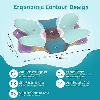 Cervical Pillow for Neck Pain Relief - Ergonomic Neck Pillow for Sleeping, Contour Memory Foam Pillows Side Sleeper Pillow for Neck Support, Bed Pillow for Back Stomach Sleepers