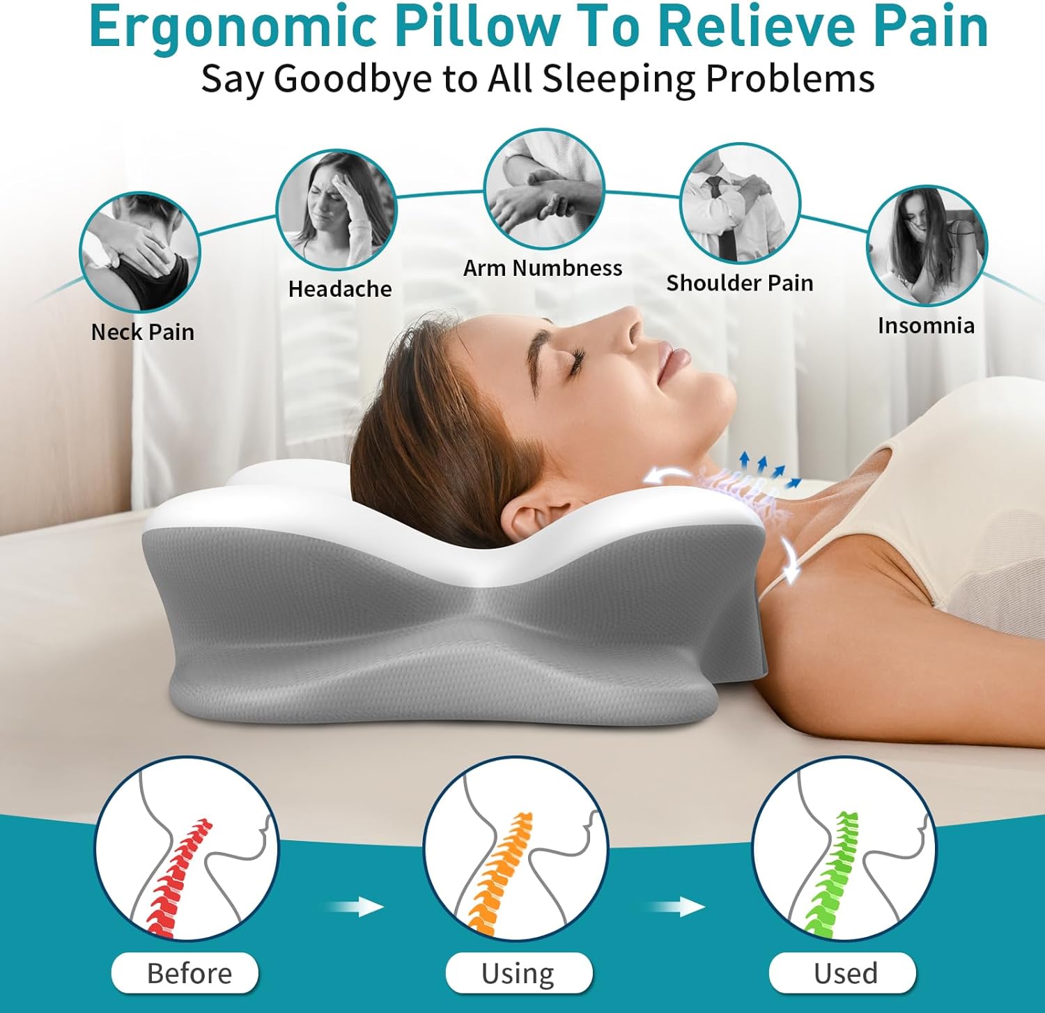 Cervical Pillow for Neck Pain Relief - Ergonomic Neck Pillow for Sleeping, Contour Memory Foam Pillows Side Sleeper Pillow for Neck Support, Bed Pillow for Back Stomach Sleepers