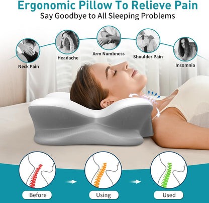 Cervical Pillow for Neck Pain Relief - Ergonomic Neck Pillow for Sleeping, Contour Memory Foam Pillows Side Sleeper Pillow for Neck Support, Bed Pillow for Back Stomach Sleepers